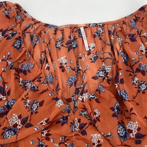 Free People Final Rose Chiffon Long Sleeve Blouse Crop Rust Size M - Picture 7 of 13
